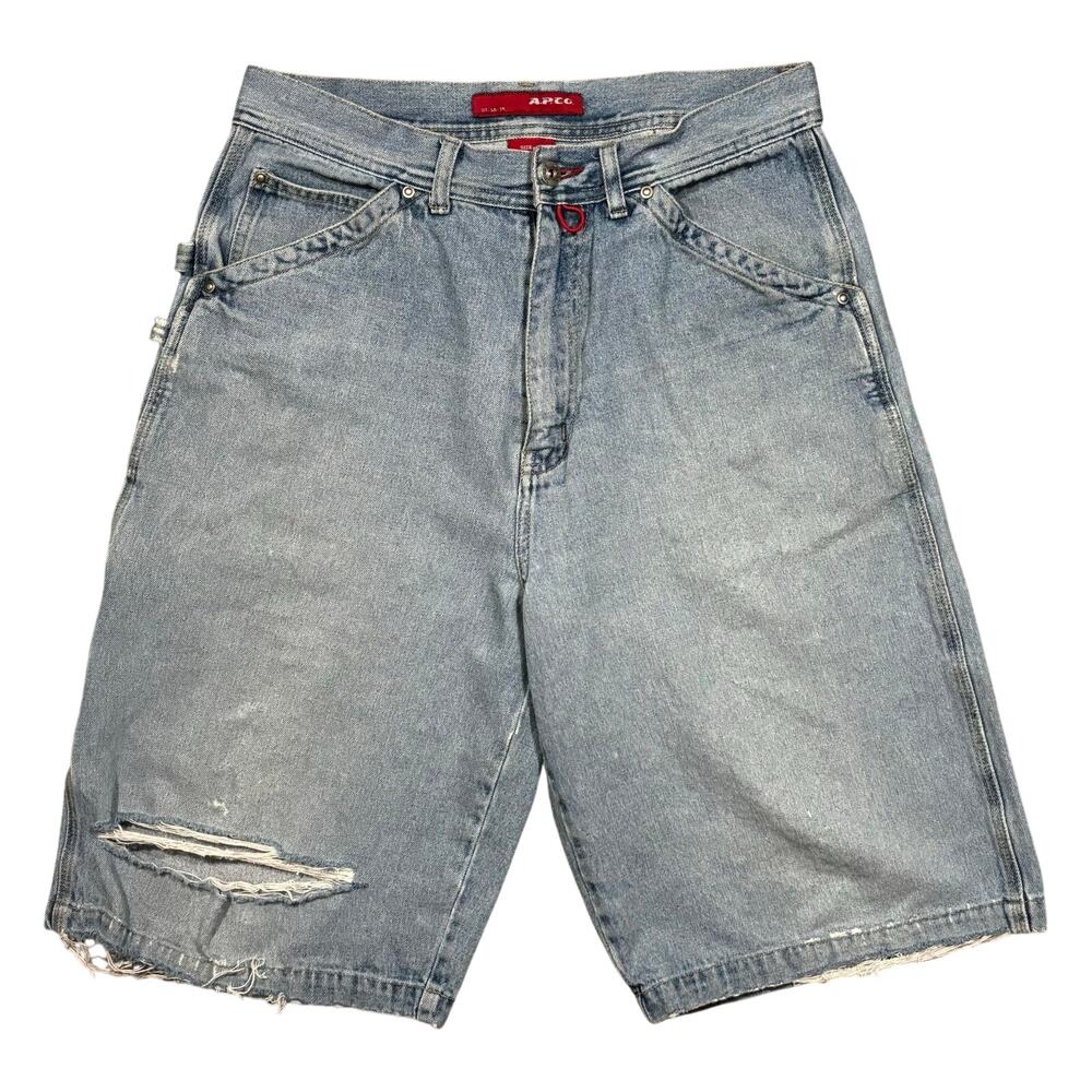 A.P. CO. 13" Inch Distressed Vintage Y2K Baggy Cargo Denim Skater Shorts Men 32